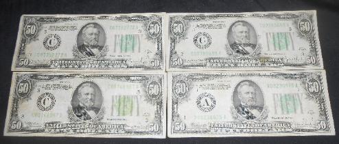 1934 $50.00 Currency Notes (4)
